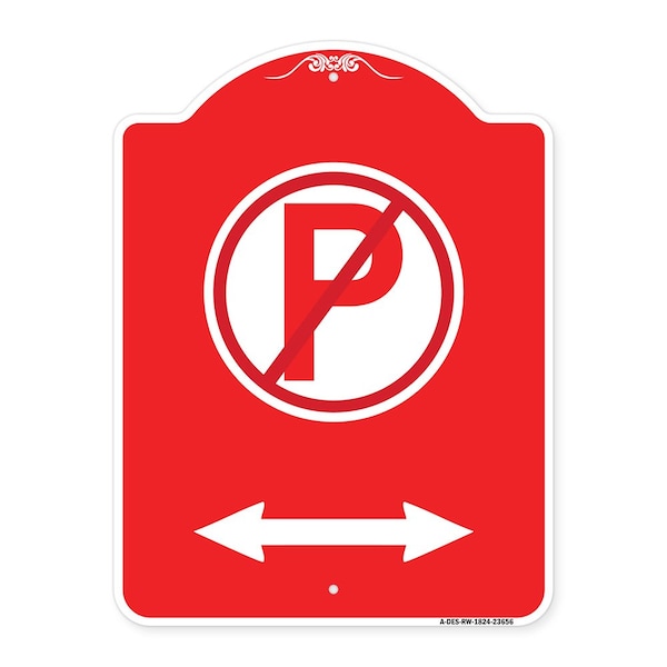 Signmission No Parking W/ Bidirectional Arrow, Red & White Aluminum Architectural Sign, 18" x 24", RW-1824-23656 A-DES-RW-1824-23656 - main
